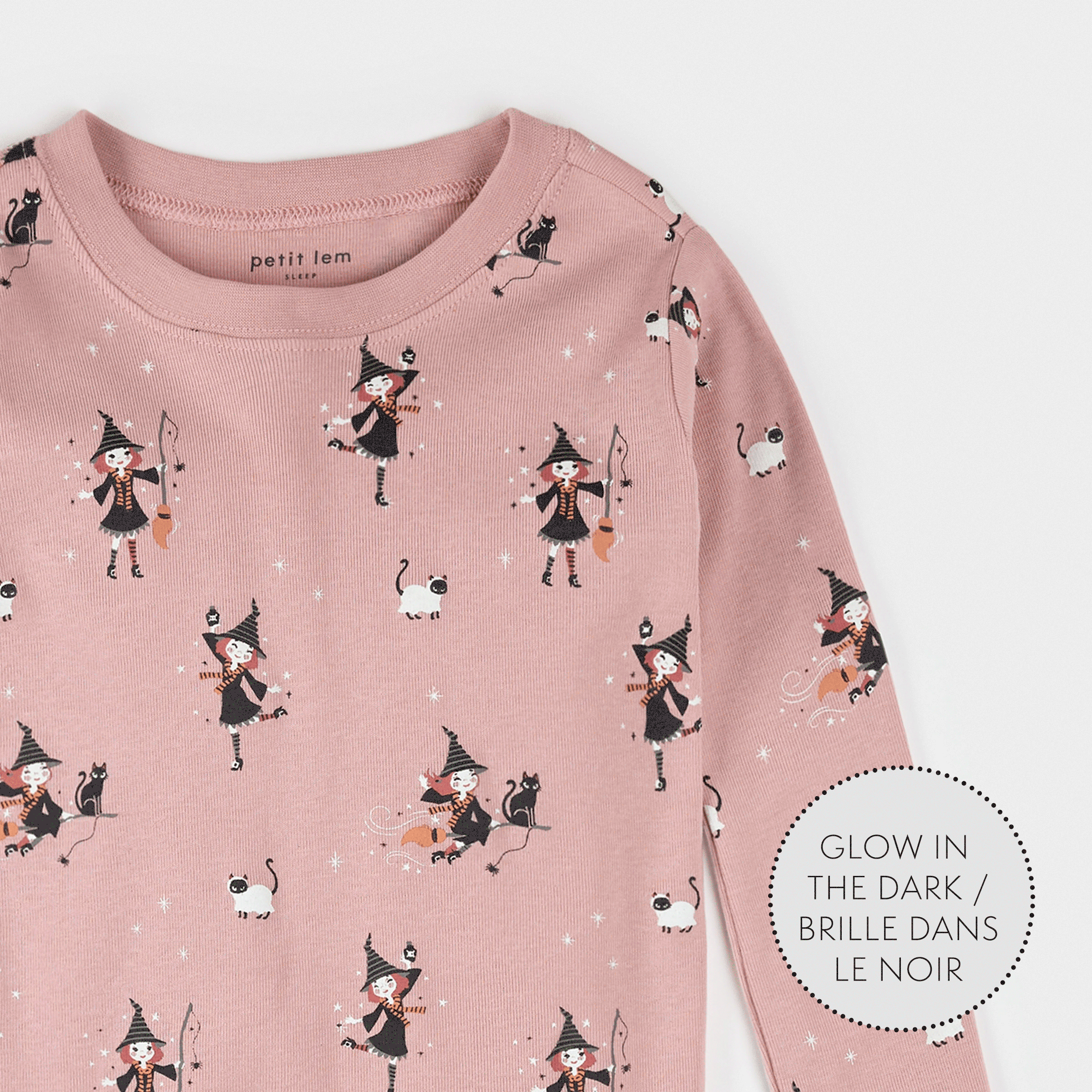 Petit Lem Witch Glow in the Dark PJ Set, Pink