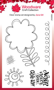 Woodware Clear Singles Petal Doodles Never Give Up 4 in x 6 in Stamp Set