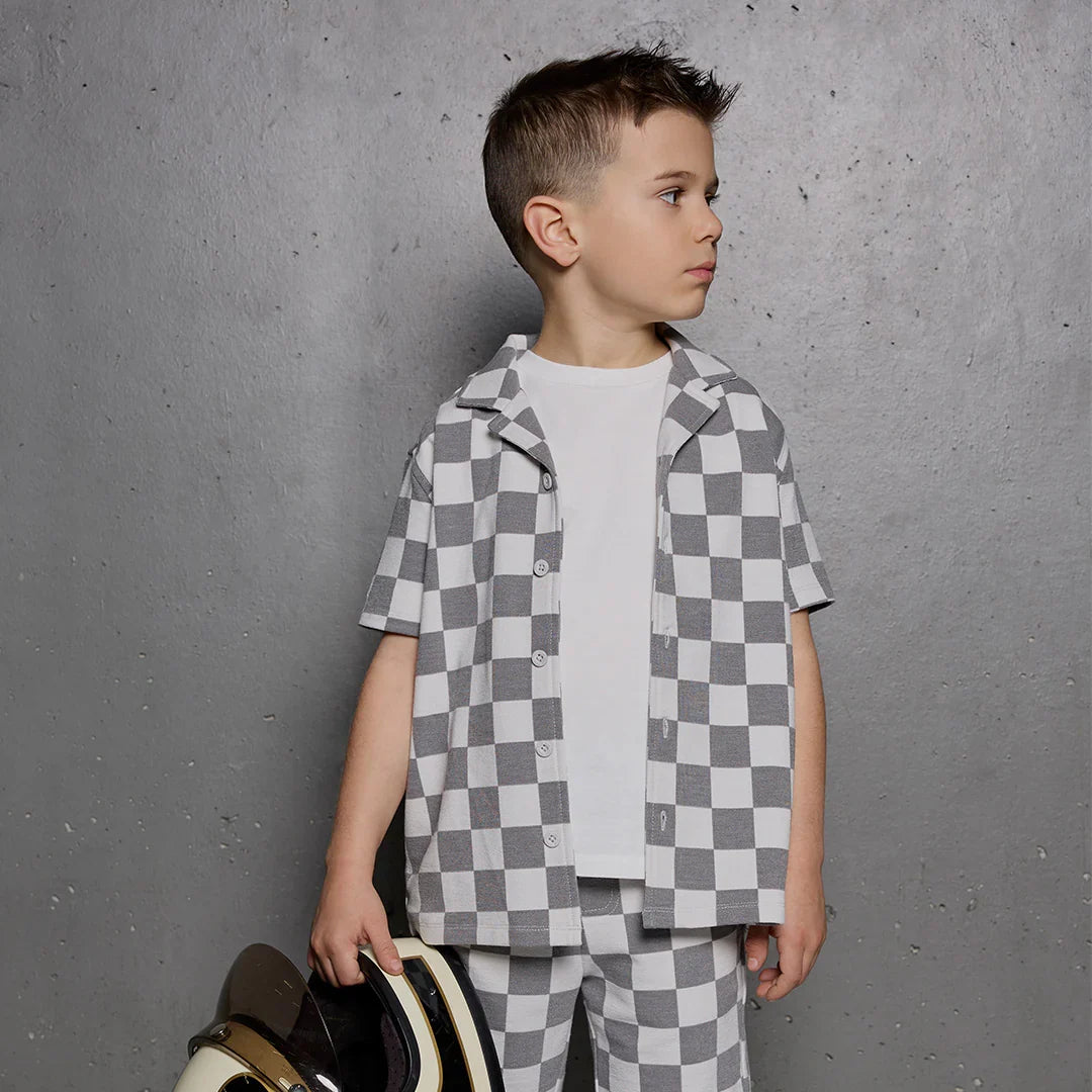 Miles The Label Knit Shorts, Light Grey Check