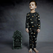 Petit Lem Howl-oween Print PJ Set, Asphalt