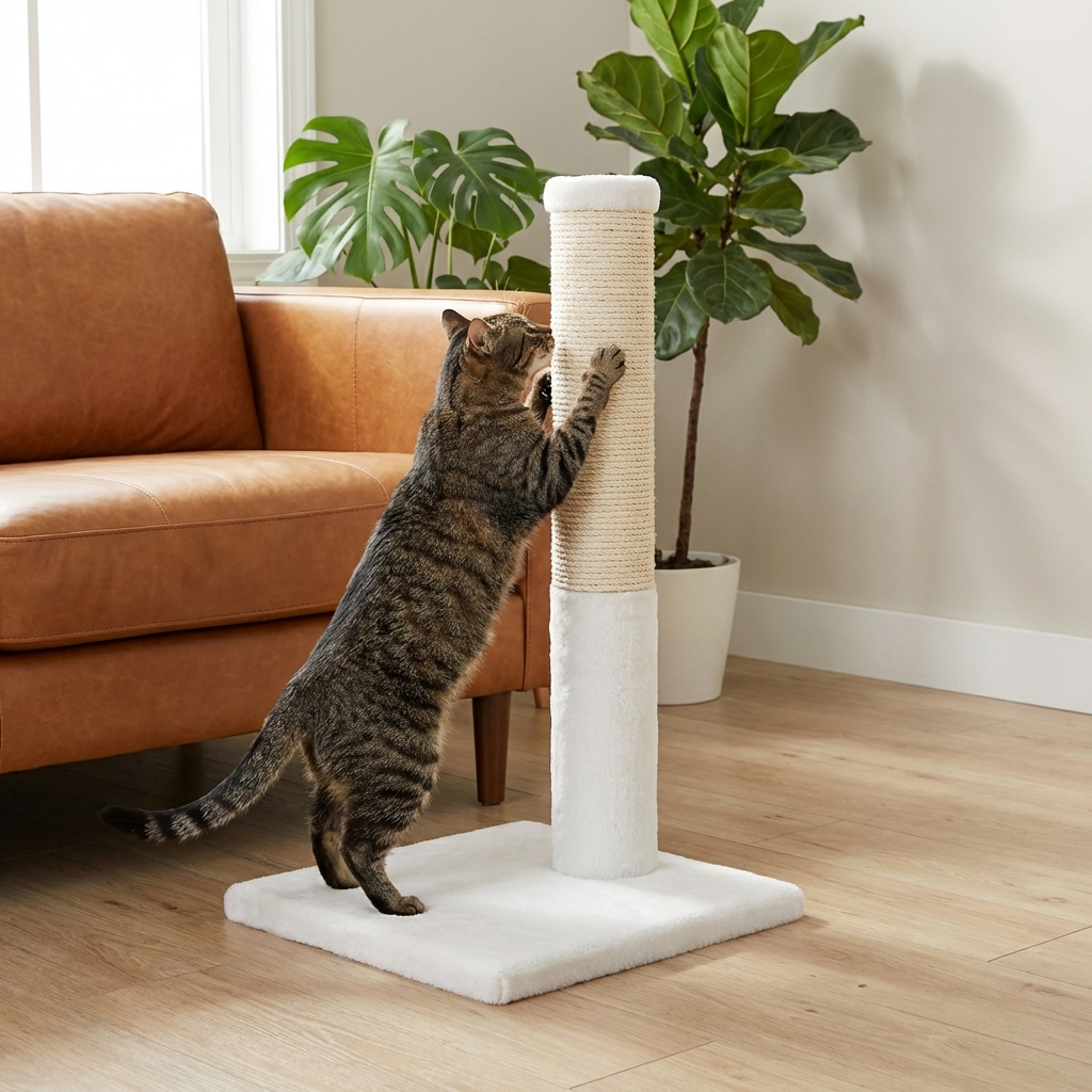 Noba Classic 28 in Scratching Post, White Faux Fur