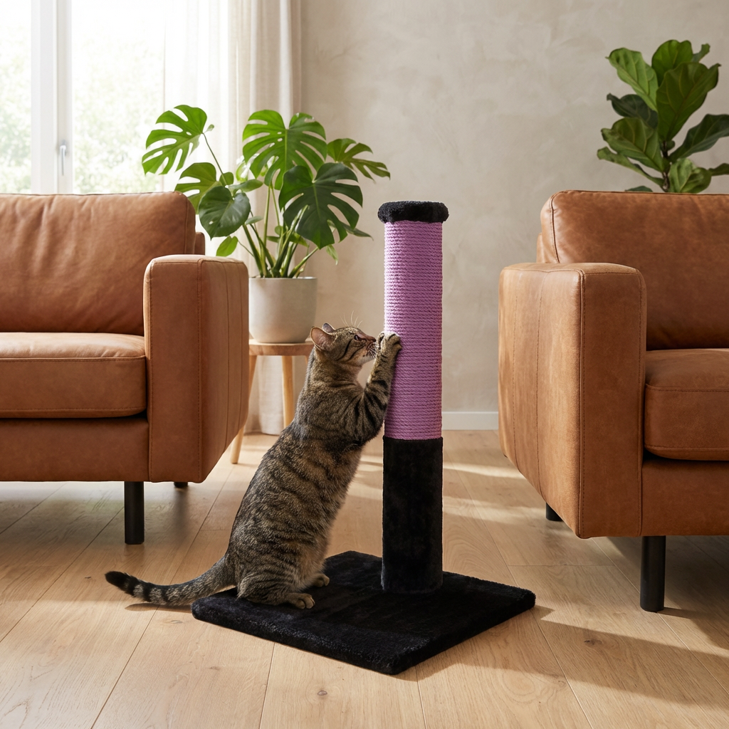 Noba Classic 28 in Scratching Post, Black Faux Fur