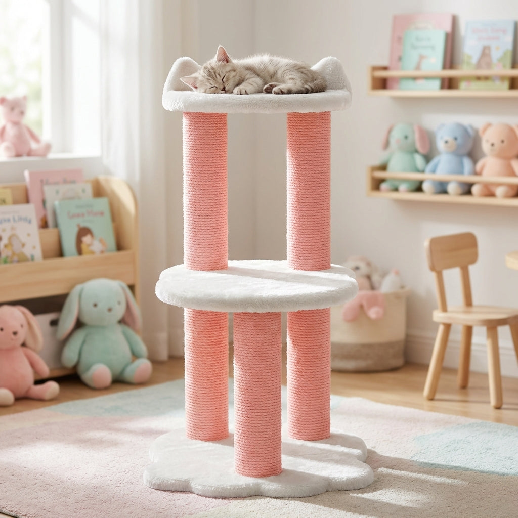 Noba Relaxation 2-Level Cat Tree, White Faux Fur