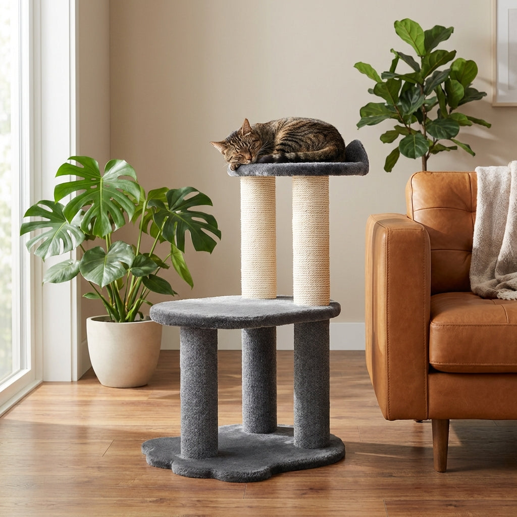 Noba Relaxation 2-Level Cat Tree, Grey Faux Fur