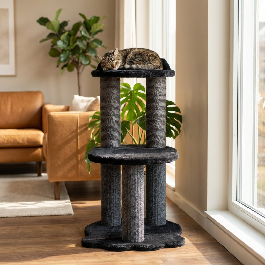 Noba Relaxation 2-Level Cat Tree, Black Faux Fur