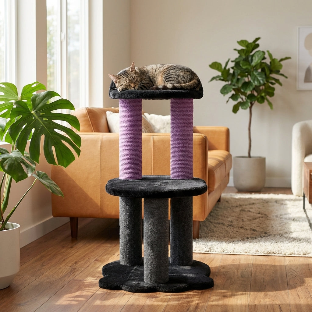 Noba Relaxation 2-Level Cat Tree, Black Faux Fur
