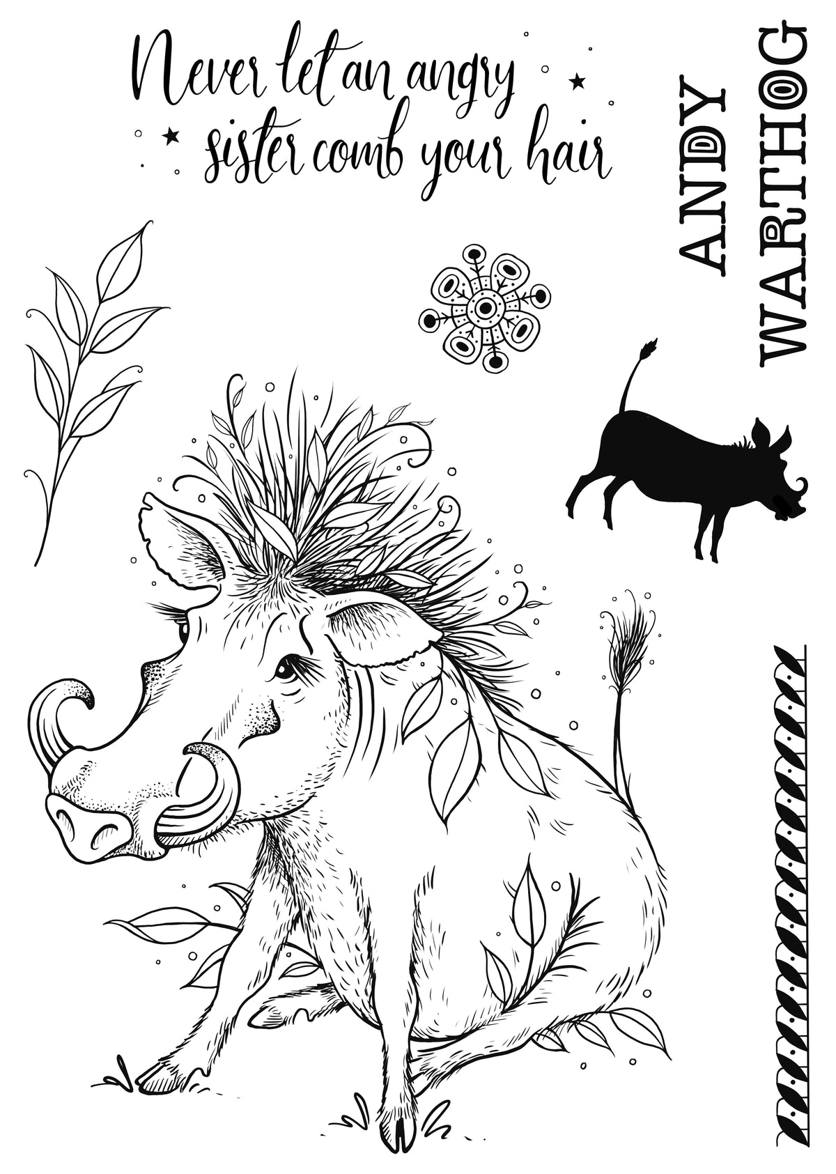 Pink Ink Designs Andy Warthog Clear Stamp Set, 6 x 8 in