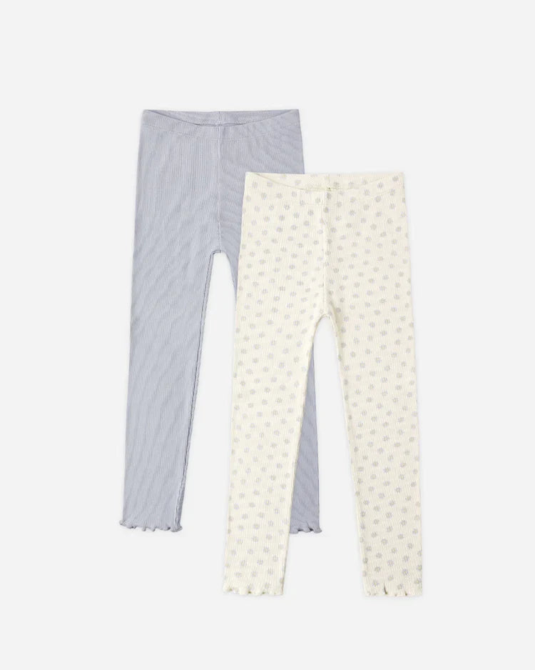 Rylee + Cru Ribbed Legging Set, Natural and Periwinkle