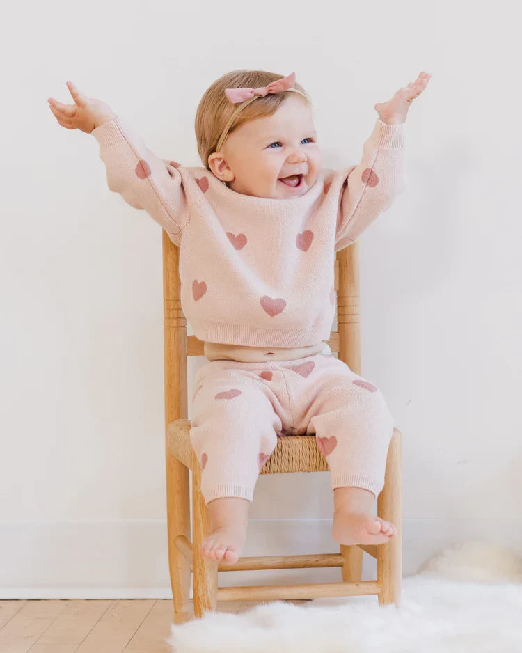 Quincy Mae Heart Knit Pants, Bubblegum