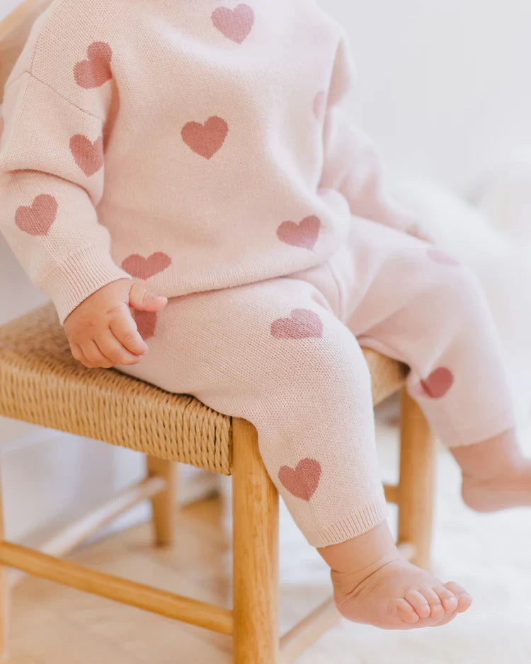Quincy Mae Heart Knit Pants, Bubblegum