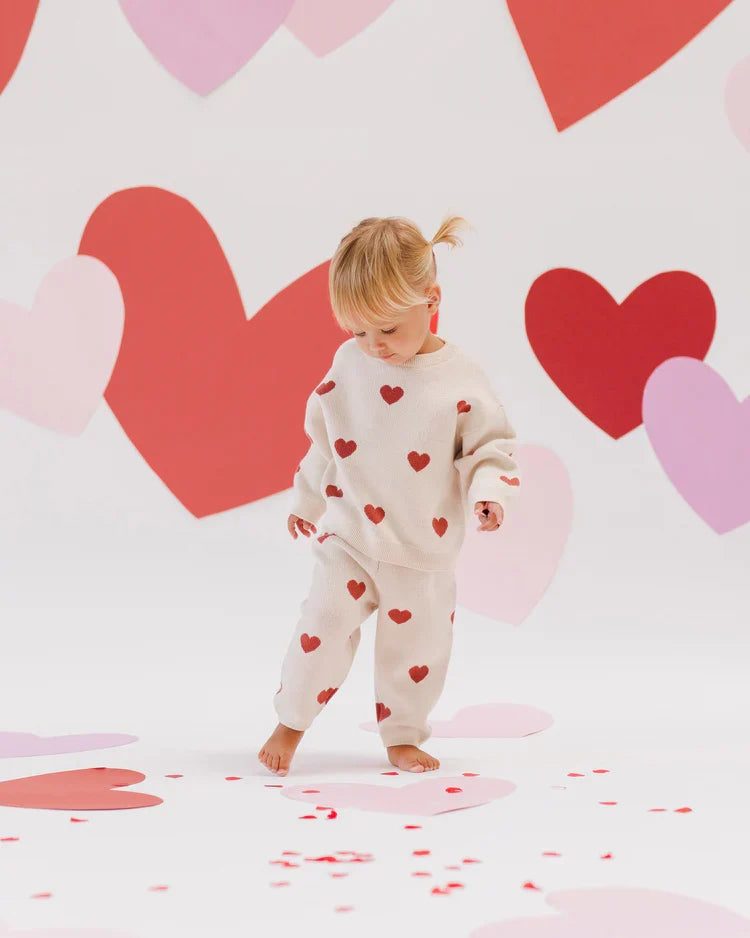 Quincy Mae Heart Knit Sweater and Pant Set, Natural