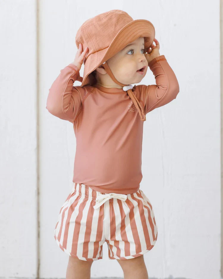 Quincy Mae Kids' Swim Short, Retro Poppy Stripe