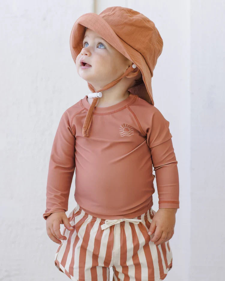 Quincy Mae Kids' Swim Short, Retro Poppy Stripe