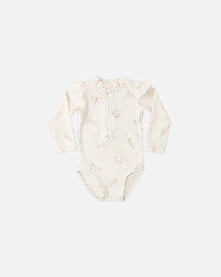 Quincy Mae Byron Rashguard One-Piece, Unicorns