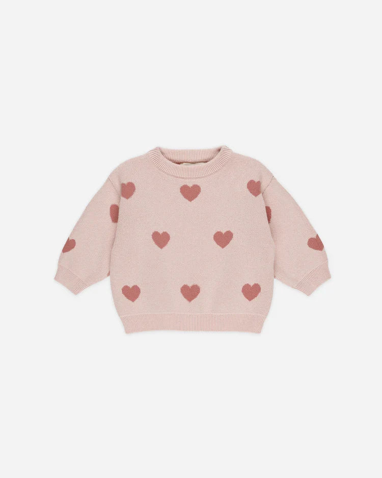 Quincy Mae Heart Knit Sweater and Pant Set, Bubblegum