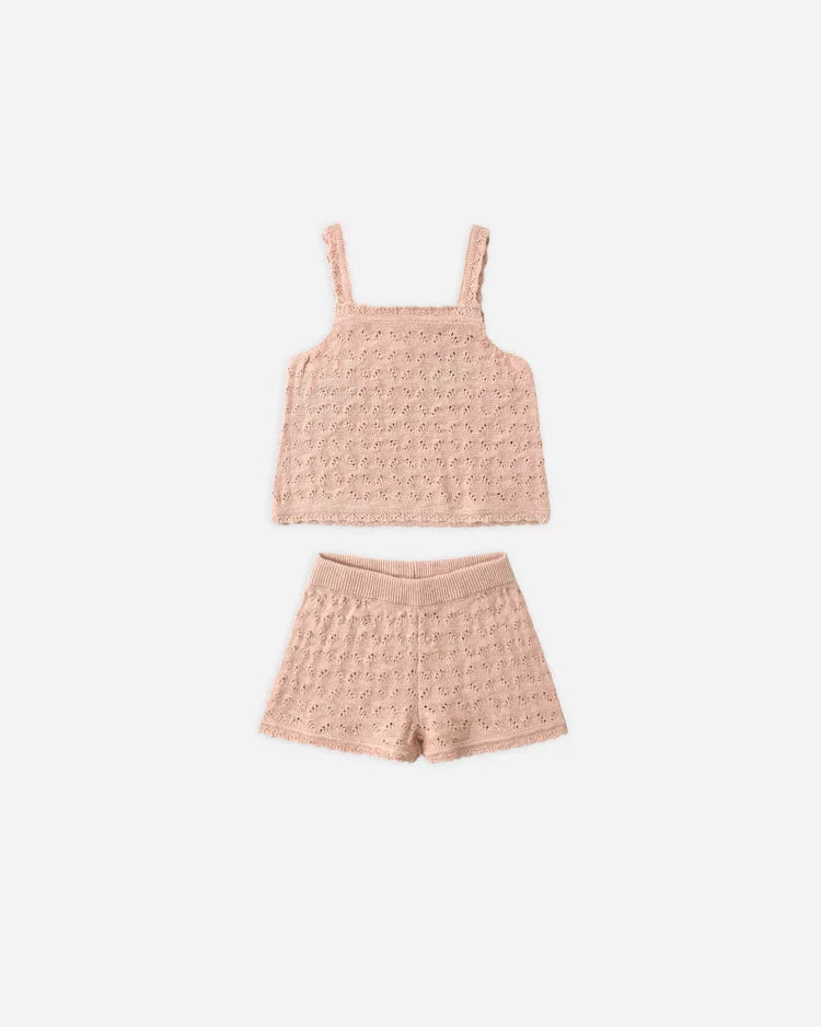 Quincy Mae Pointelle Knit Tank and Short Set, Melon