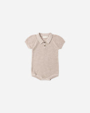 Quincy Mae Knit Polo Romper, Heathered Latte