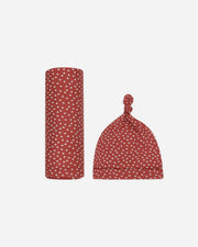 Quincy Mae Bamboo Swaddle and Knotted Hat, Tiny Hearts