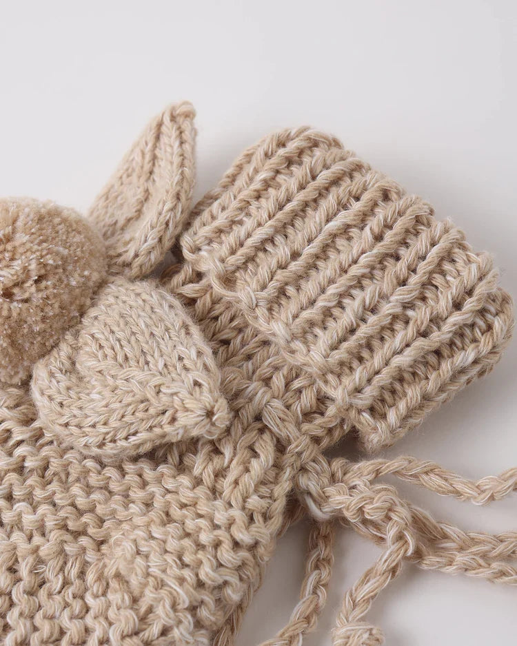 Quincy Mae Bunny Knit Booties, Heathered Latte