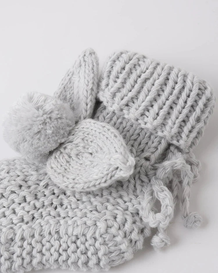 Quincy Mae Bunny Knit Booties, Heathered Sky