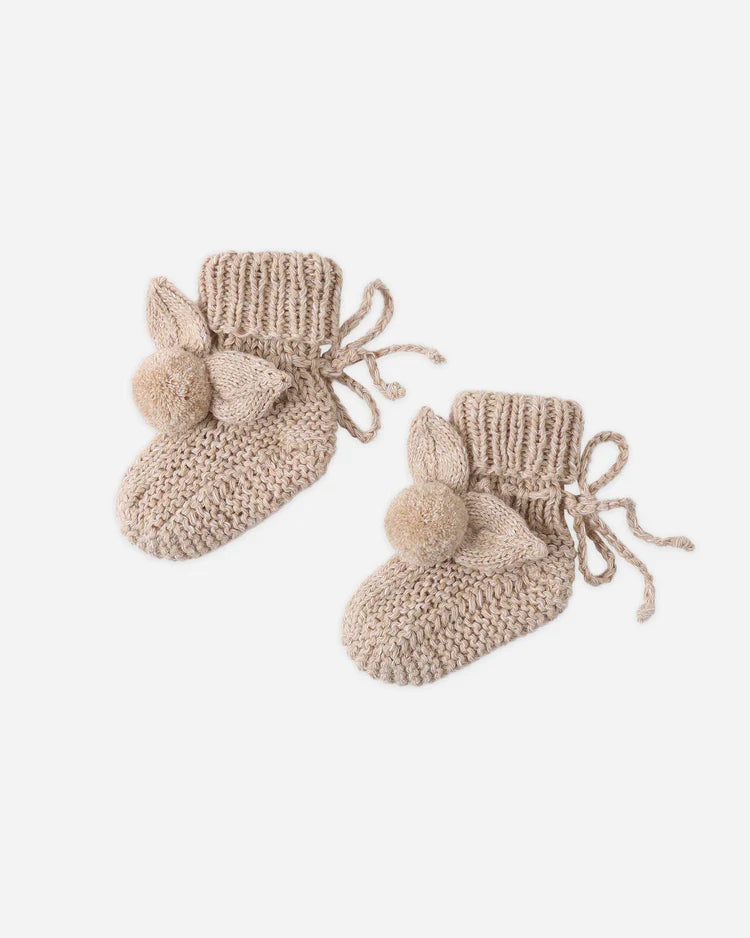 Quincy Mae Bunny Knit Booties, Heathered Latte