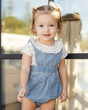 Rylee + Cru Denim Romper, Washed Blue