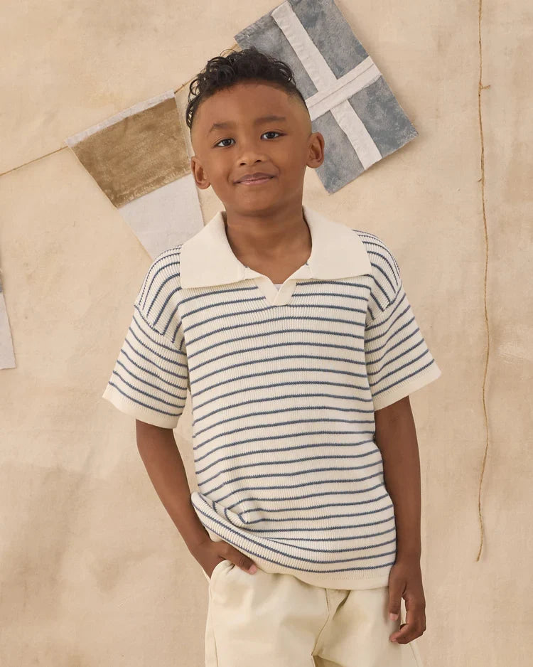 Rylee + Cru Chandler Knit Polo, Marine Stripe