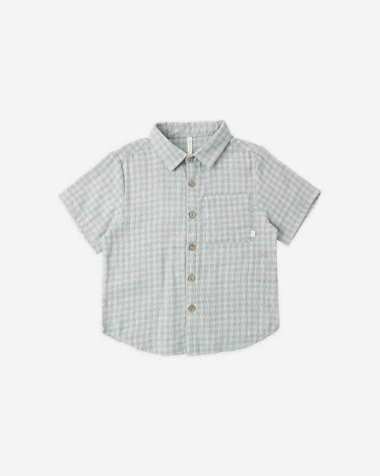 Rylee + Cru Collared Short Sleeve Shirt, Green Gingham