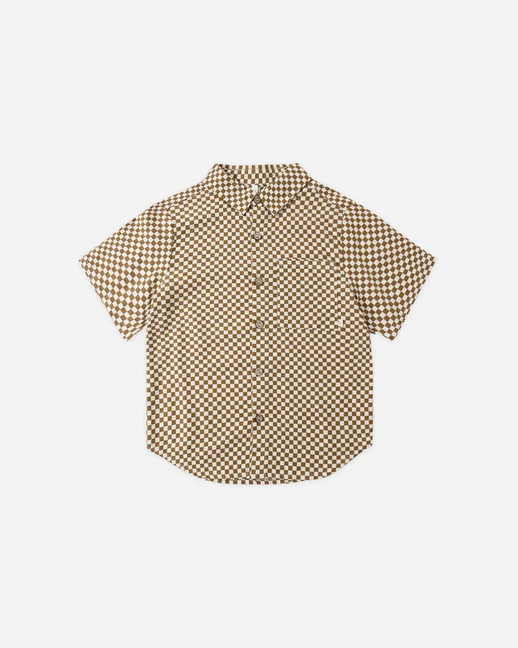 Rylee + Cru Collared Short Sleeve Shirt, Ocre Check