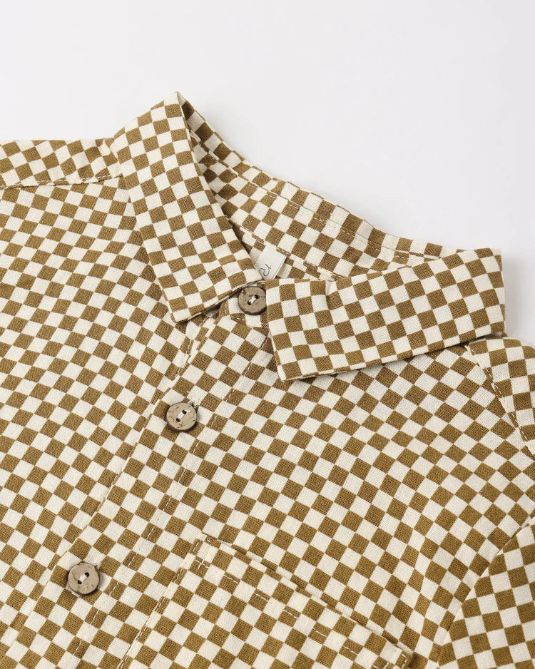 Rylee + Cru Collared Short Sleeve Shirt, Ocre Check