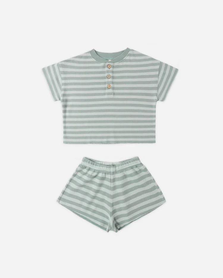 Rylee + Cru Summer Waffle Set, Sea Green Stripe