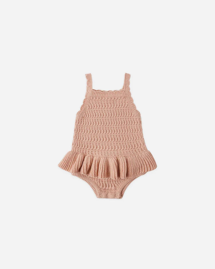 Rylee + Cru Crochet Ruffle Romper, Melon