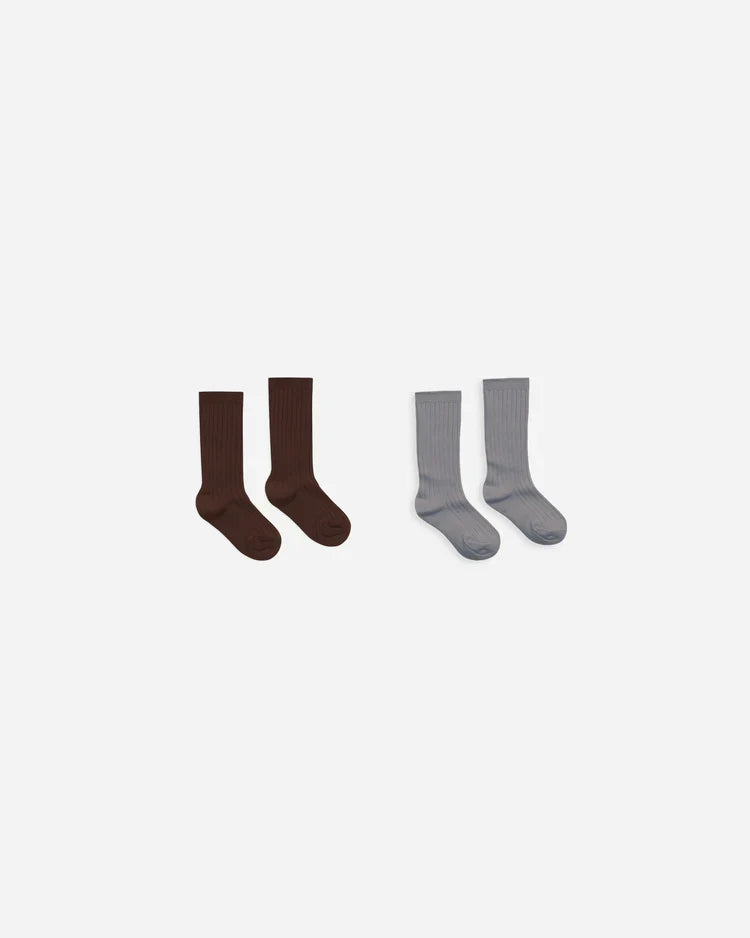 Rylee + Cru Ribbed Socks, Brown and Dusty Blue, 2 Pack