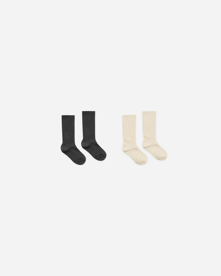 Rylee + Cru Ribbed Socks, Black and Antique, 2 Pack