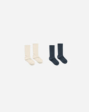 Rylee + Cru Ribbed Socks, Natural and Navy, 2 Pack