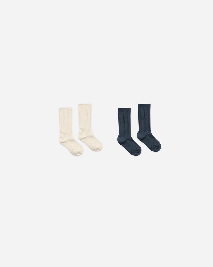 Rylee + Cru Ribbed Socks, Natural and Navy, 2 Pack
