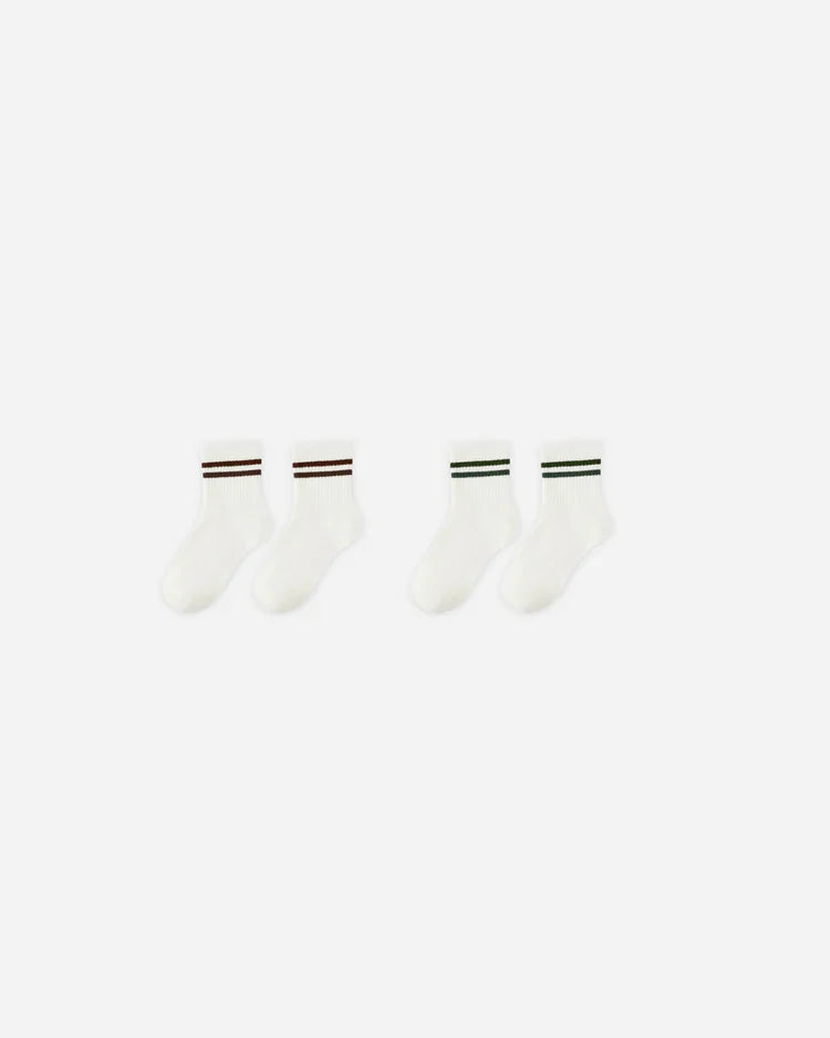 Rylee + Cru Stripe Socks, Brown and Green, 2 Pack