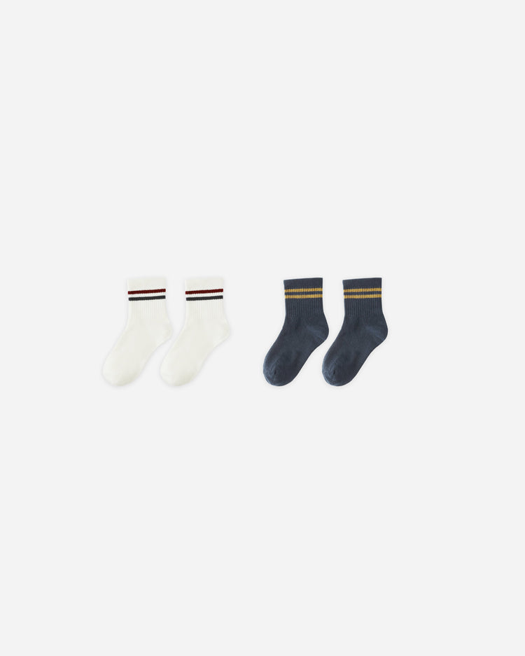 Rylee + Cru Stripe Socks, Ivory and Navy, 2 Pack