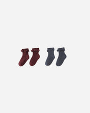 Rylee + Cru Lace Trim Socks, Burgundy and Navy, 2 Pack