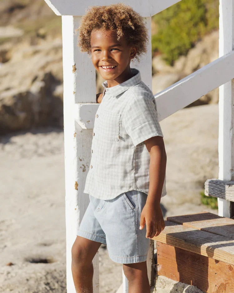 Rylee + Cru Collared Short Sleeve Shirt, Green Gingham