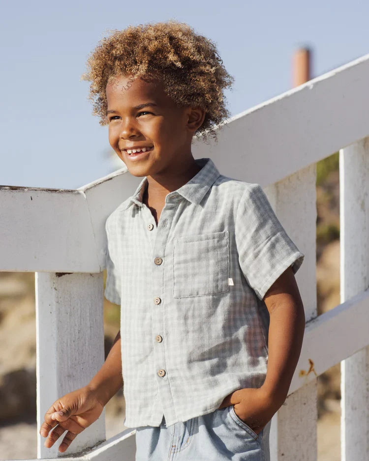 Rylee + Cru Collared Short Sleeve Shirt, Green Gingham