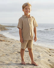 Rylee + Cru Collared Short Sleeve Shirt, Ocre Check