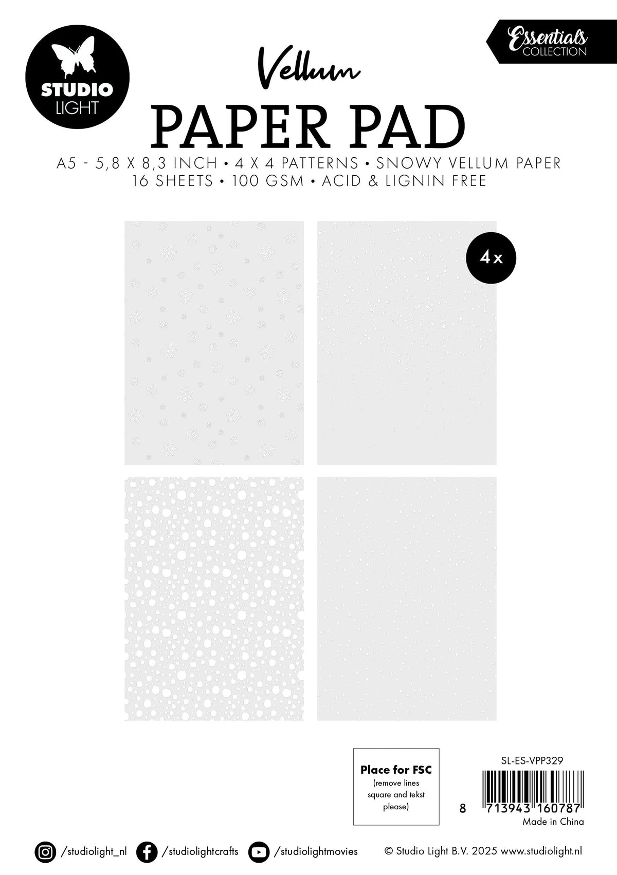 SL Vellum Paper Pad  Snowflakes Essentials 16  Sheets