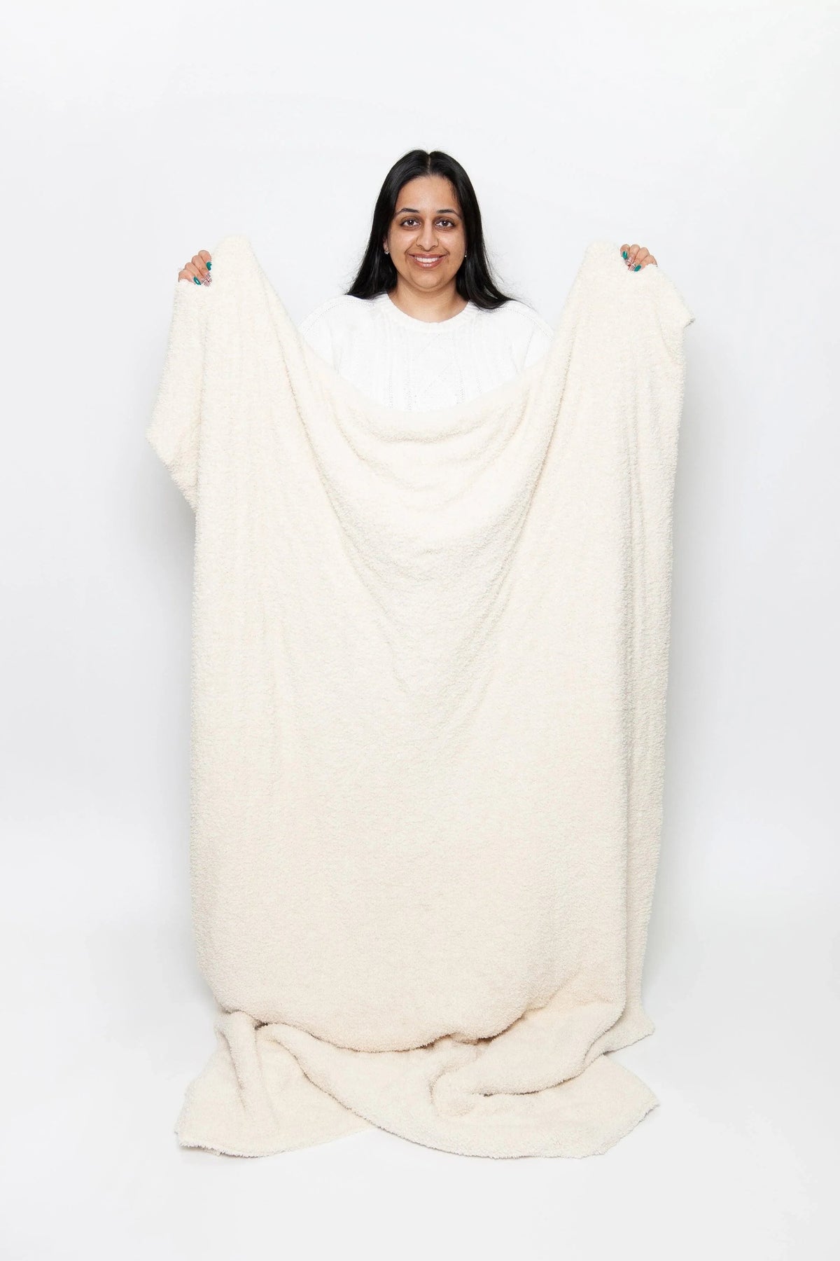Cream Solid Double Layered Print Extended Throw