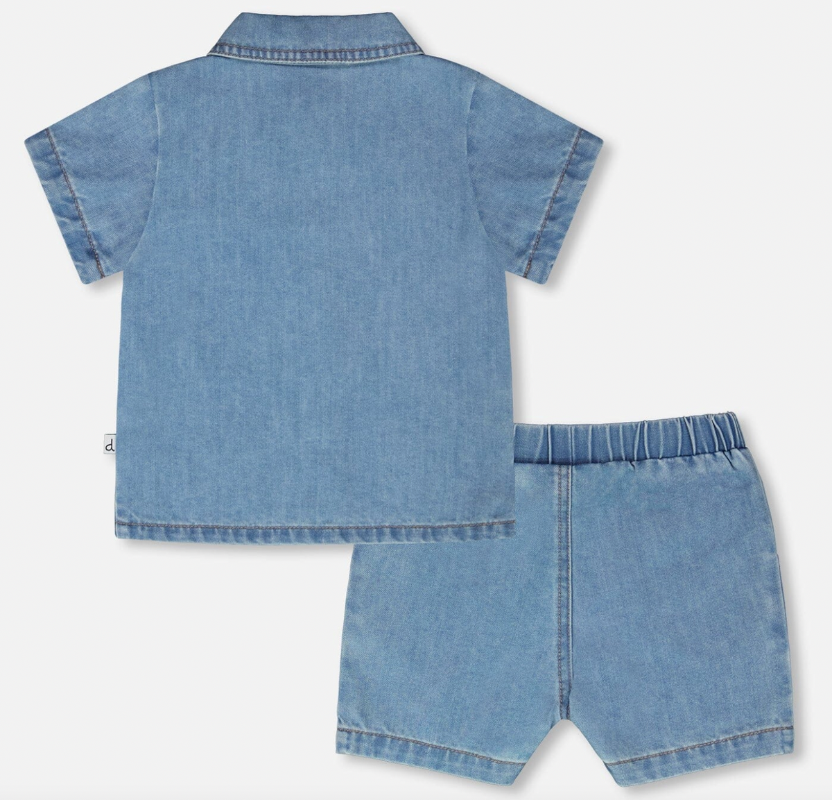 Deux Par Deux Shirt and Short Set, Light Blue Chambray