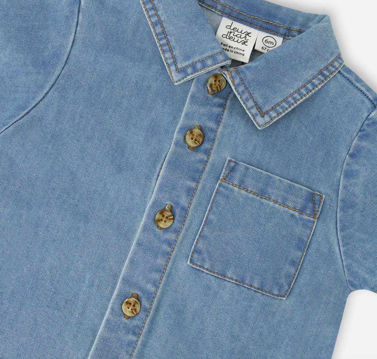 Deux Par Deux Shirt and Short Set, Light Blue Chambray