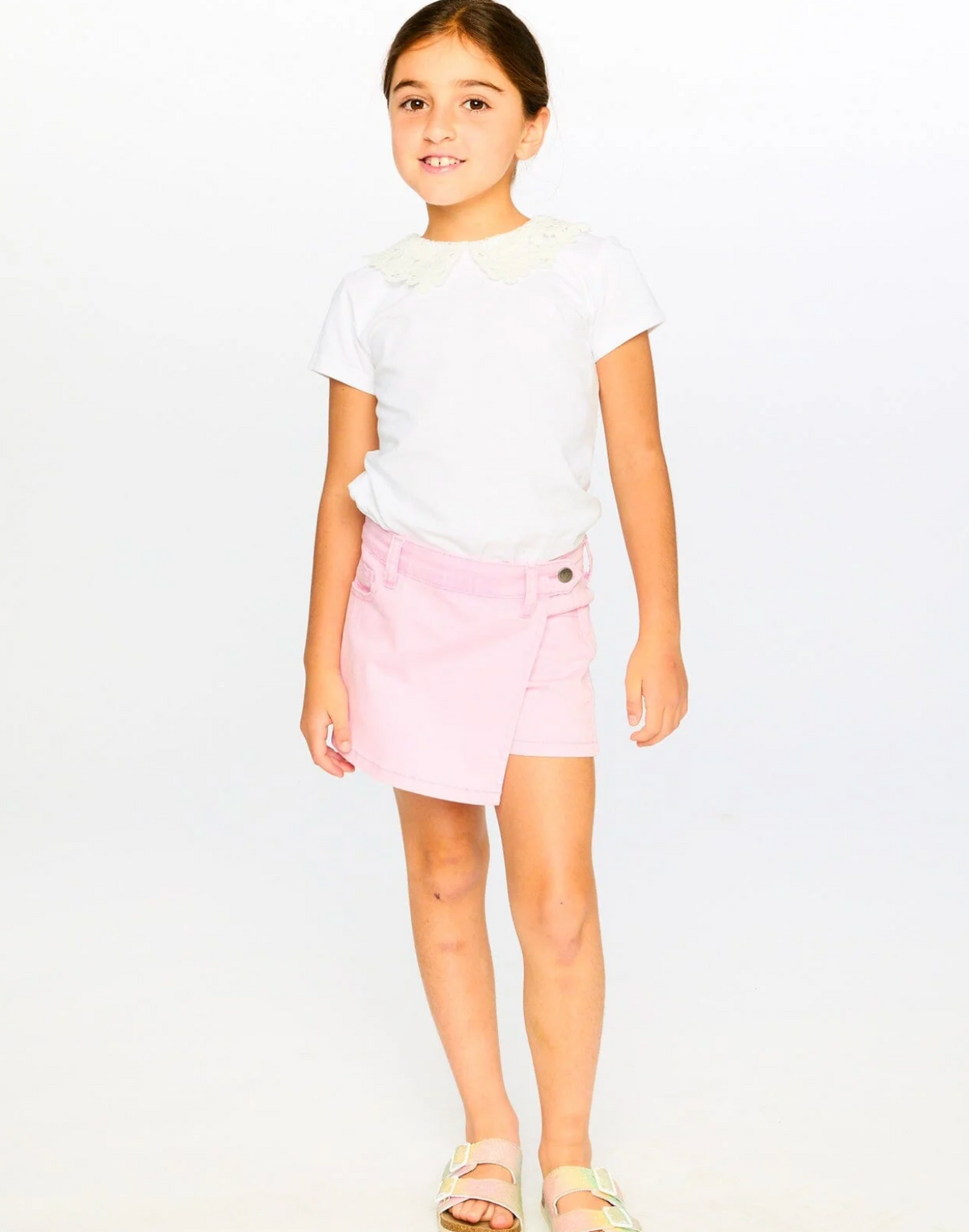 Deux Par Deux T-Shirt with Crochet Peter Pan Collar, White