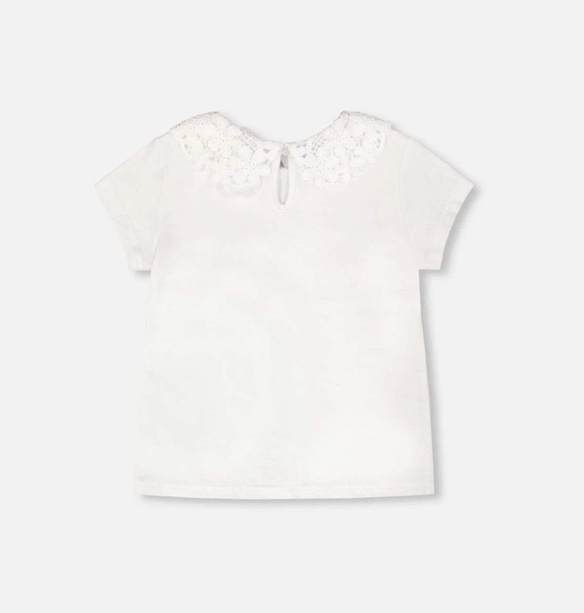Deux Par Deux T-Shirt with Crochet Peter Pan Collar, White