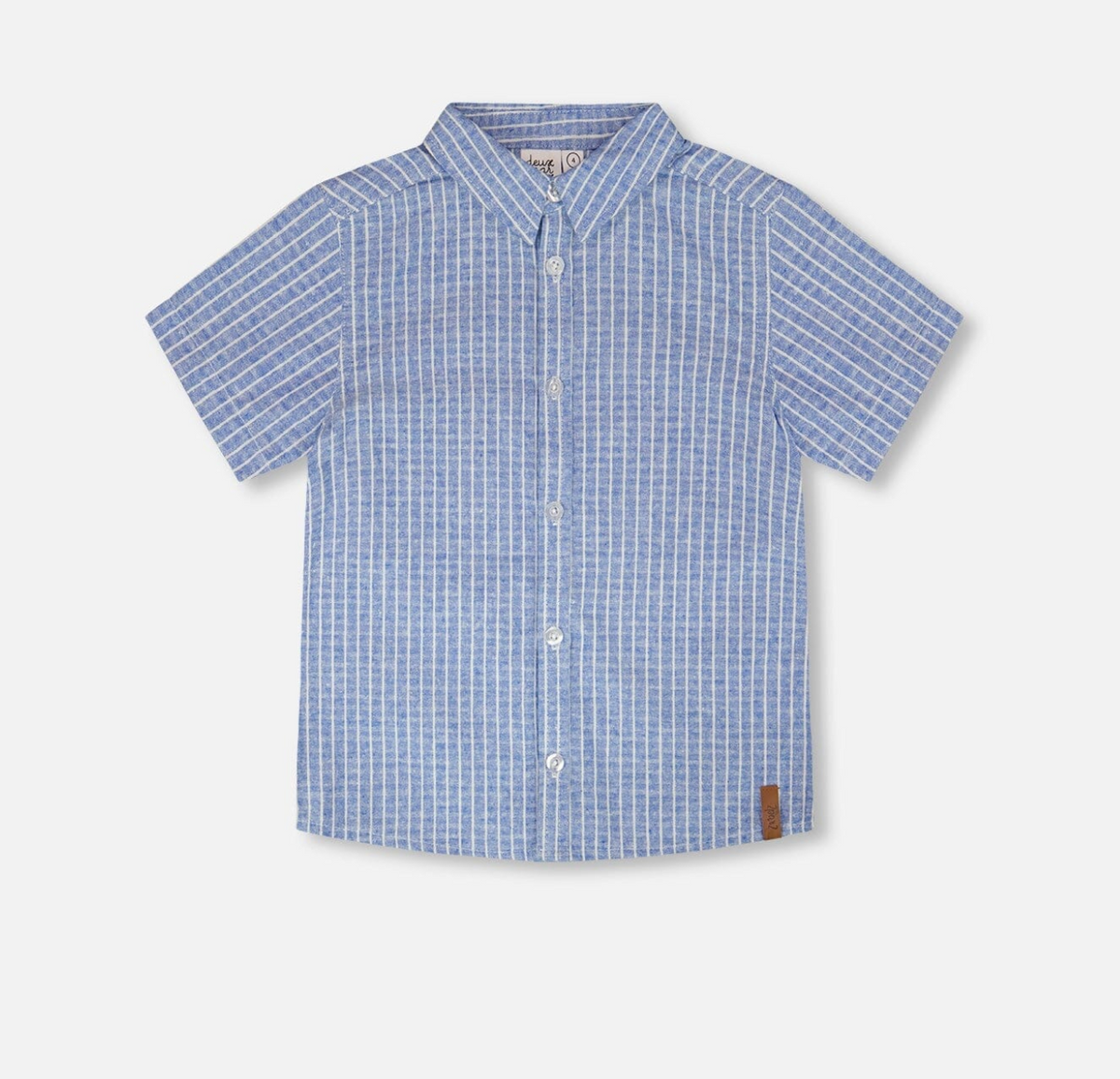 Deux Par Deux Short-Sleeve Chambray Shirt, Denim Stripe