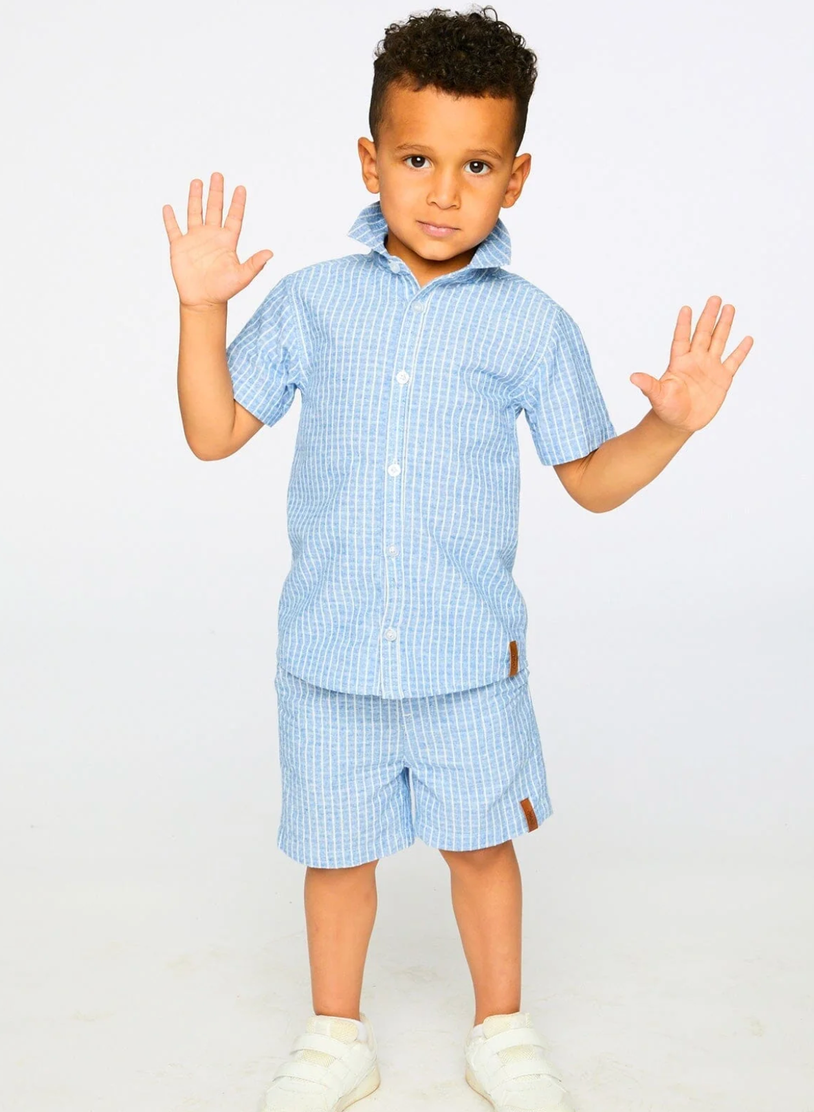 Deux Par Deux Short-Sleeve Chambray Shirt, Denim Stripe